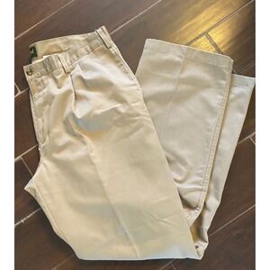 Eddie Bauer Mens Khaki Pleated Relaxed Fit Cotton Pants Size 38